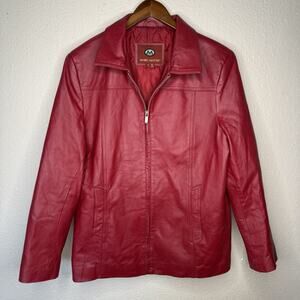 Women’s Vintage Red Leather Marc Mattis Coat Size XL‎